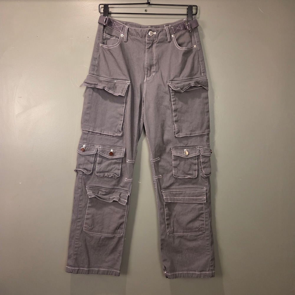 Charlotte Russe Women's Straight Leg Cargo Pants Size M Gray Utility Streetwear